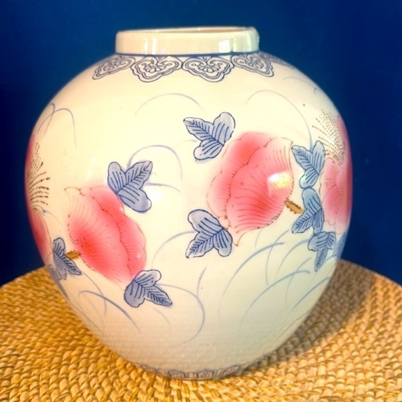 Vintage Oriental Style Hand Painted Pink Blossom Chinoiserie Porcelain Vase 10” - Picture 2 of 6